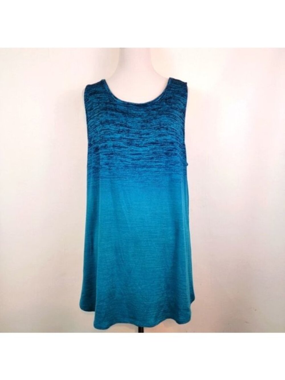 Ana Ombre Sleeveless Tank Top Relaxed Fit Black to Blue Turquoise XL X Large